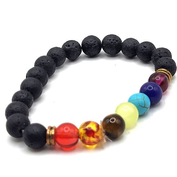 7 Chakra's Healing Bracelet Lava Stone 7in - Picture 2 of 3